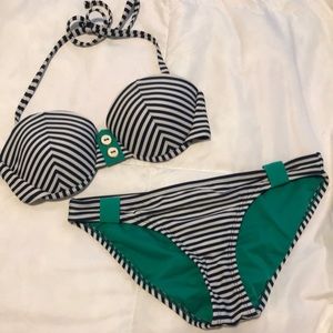 Blue & white striped bikini